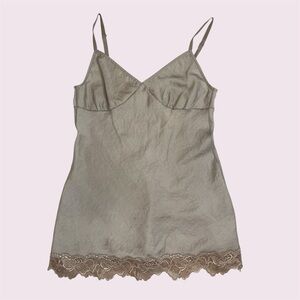 Tan and brown lace trim slip tank
